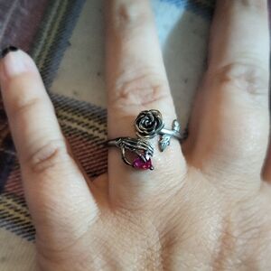 Rose and Heart Silver Ring